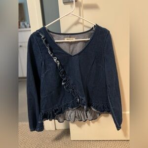 Swingy ruffle denim top